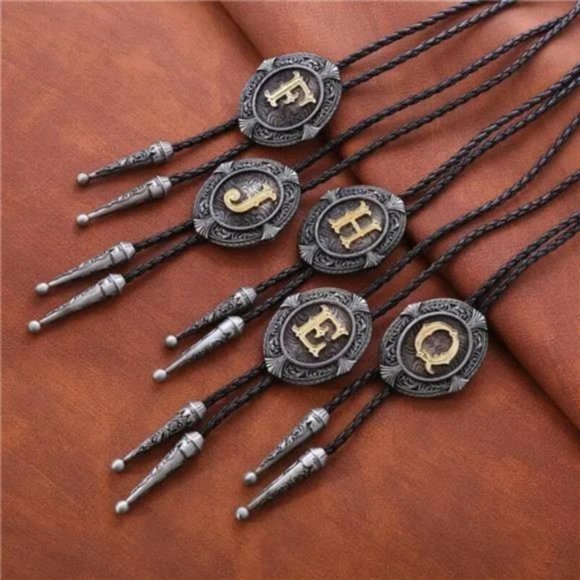Vintage Bolo tie for Men B All Letters A-Z Initial Western Tie - Picture 6 of 8